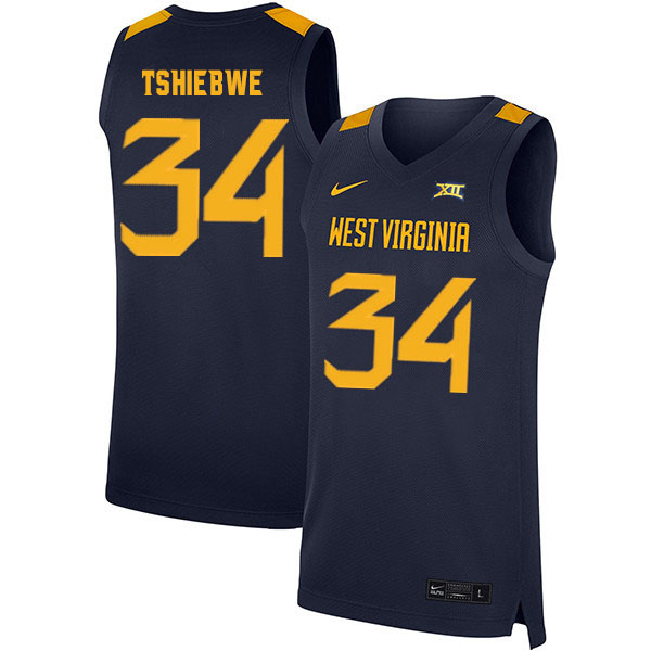 2020 Men #34 Oscar Tshiebwe West Virginia Mountaineers College Basketball Jerseys Sale-Navy